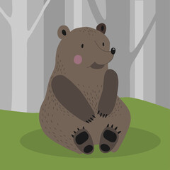 Brown bear in the spring forest. Bear is sitting in the forest. 