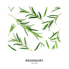 Fototapeta na wymiar Rosemary twigs and leaves creative pattern.