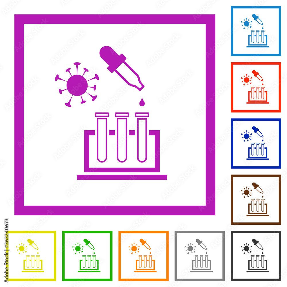 Poster covid research flat framed icons