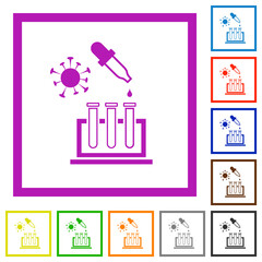Covid research flat framed icons