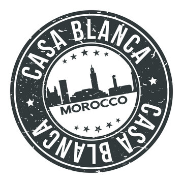 Casa Blanca Morocco Africa Stamp Logo Icon Skyline Silhouette Symbol Round Design Skyline City.