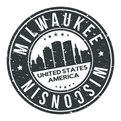 Milwaukee Wisconsin USA Stamp Logo Icon Skyline Silhouette Symbol Round Design Skyline City. 