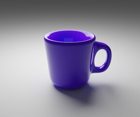 blue cup on white background, Three dimensional glass model, 3d rendering