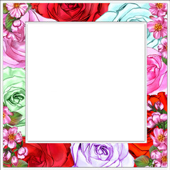 Creative composition with the image of rectangular frames on a white background. Frames consist of colors and geometric shapes. Abstraction. Illustration for printing on paper and fabric.