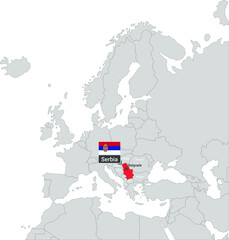 Map of Serbia with flag. Europe map