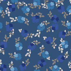 Seamless floral pattern with simple small flowers. Folk style millefleurs. Plant background for textile, wallpaper, covers, surface, print, wrap, scrapbooking, decoupage. 