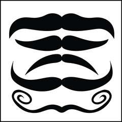 Set of male mustache in black vector. Isolated over white background. Five kinds of mustaches for misters. Illustration for father's day. You can use it on a stick for a photo, as a logo, in a barbers
