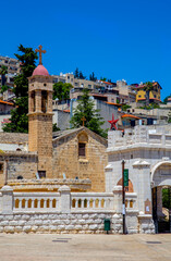 Obraz premium Nazareth, Israel, June 26, 2020: Temple of Archangel Gabriel, the Annunciation happened here: an angel appeared to the Virgin Mary here at the well. In the underground part there is a Holy spring