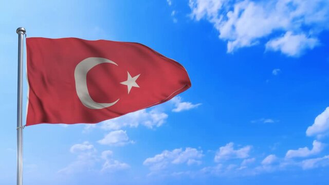 Seamless loop of the Turkish flag waving in the wind