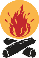 Vector illustration of campfire with firewood. Icon fire