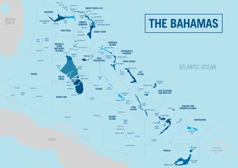 Foto op Plexiglas Bahamas Islands country political map. Detailed vector illustration with isolated provinces, islands, regions, departments, states and cities, easy to ungroup. © Danalva