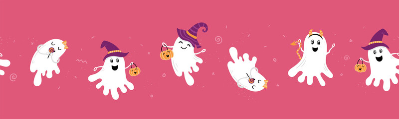 Fun halloween ghost seamless pattern, cute hand drawn background, great for Halloween textiles, wrapping, banners, wallpapers - vector design