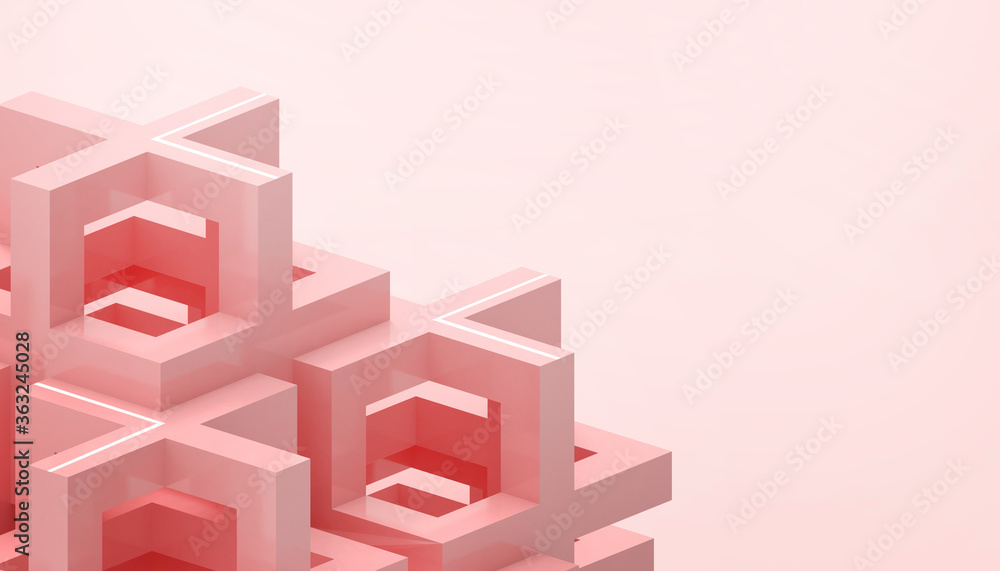 Poster modern geometric square shapes form a digital background in simple and powerful red tones - 3d rende