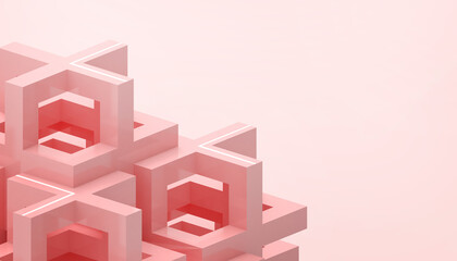 Modern Geometric square shapes form a digital background in simple and powerful red tones - 3d rendering