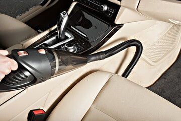 Portable car vacuum cleaner In action. Vacuums the car seats, interior, front pallets, doors. Ready...