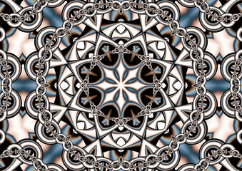abstract techno background consisting of interweaving chains and a complex figure in the center