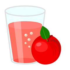 Glass of apple juice and  red apple. Simple flat vector illustration isolated on white background.