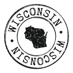 Wisconsin Silhouette Postal Passport Stamp Round Vector Icon.