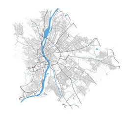 Obraz premium Budapest map. Detailed map of Budapest city poster with streets, water.