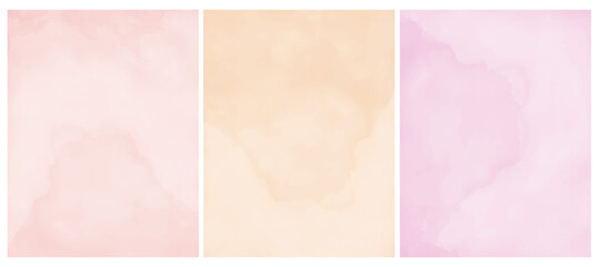 Simple Pastel Color Grunge Vector Layouts. Pastel Pink and Light Cream Backgrounds. Delicate Watercolor Style Vector Blanks.