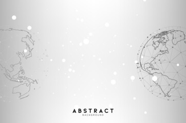 Obraz premium Abstract white and gray globe triangle geometry background and wallpaper. Global network connection, Social communications concept, Digital technology banner.