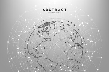 Abstract white and gray globe triangle geometry background and wallpaper. Global network connection, Social communications concept, Digital technology banner.