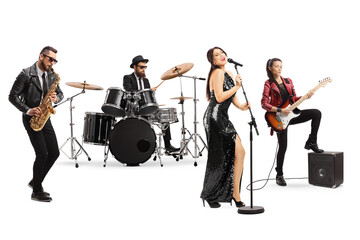 Music band with a female singer performing