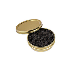 Black caviar in a golden jar