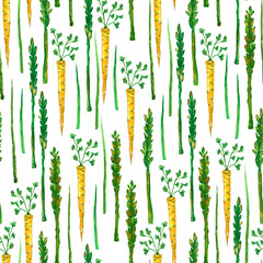 Seamless pattern with asparagus, onions and celery, watercolor illustration