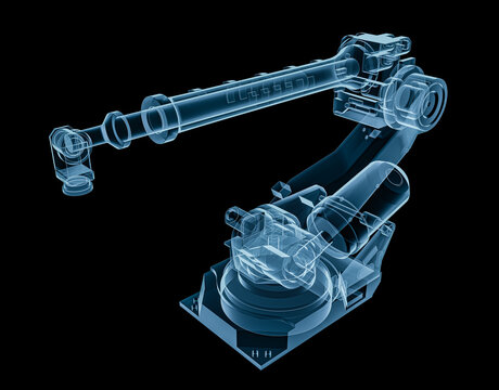 Industrial robot, x-ray blue transparent