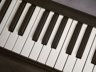 Close up of a piano midi clavier keyboard. A music concept background