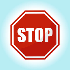 Stop sign, stop road sign in red. Vector illustration.