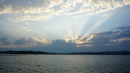Blue sky with clouds background and sunshine, istanbul background