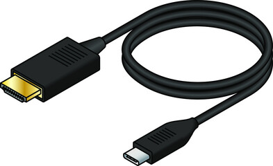 A USB (universal serial bus) cable. USB type C to HDMI.