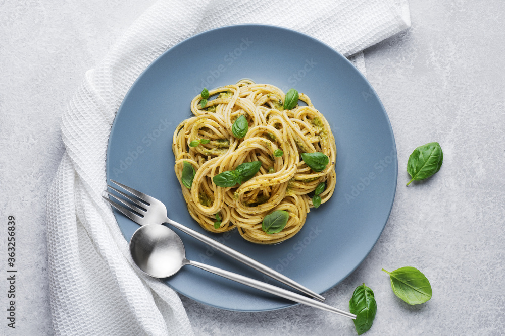 Canvas Prints pasta with pesto sauce and basil.