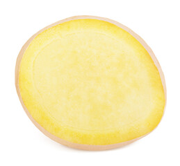 Fresh ginger slice isolated on a white background.