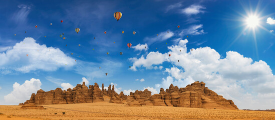 Outcrops near Mada'in Saleh during the Tantora Hot Air Balloon Festival, Al Ula, Saudi Arabia