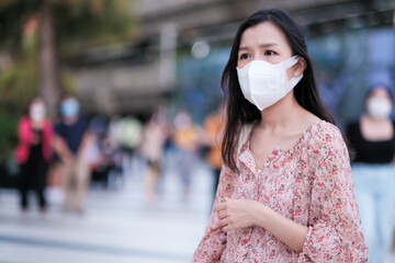 Asian girl with face mask to protect covid19