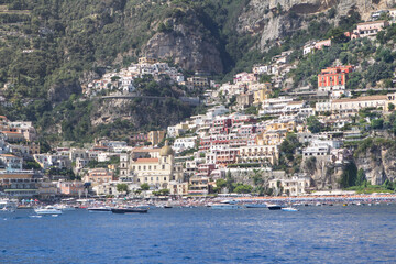 Fototapeta na wymiar City of Positano from the sea, Italy