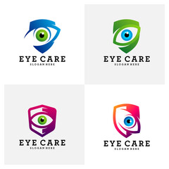 Set of Shield Eye Concept Logo Design Template, Eye Care logo design Vector, Icon Symbol