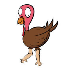 A silly weird turkey with human legs