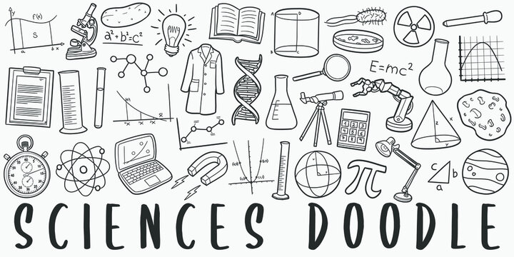 Sciences Doodle Line Art Illustration. Hand Drawn Vector Clip Art. Banner Set Logos.