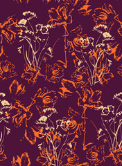 Monochrome Florals Beautiful Trend Pattern Design Minimal Concept Seamless Artwork