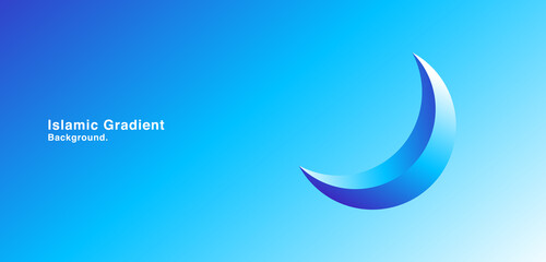 Crescent moon blue-white gradient color background. Design creative concept for Islamic celebration day with minimalist style. Suitable for visual identity, advertising, banner, flyer, and background.