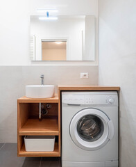 Modern laundry room with washing machine, small bathroom laundry, washing machine in home
