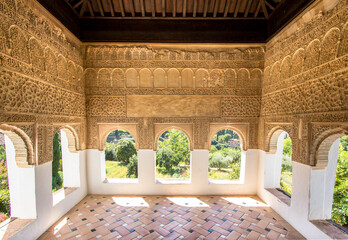 Stone arches in the world-famous Alhambra, Granada, Spain