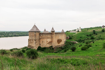 Medieval stone castle in Ukraine, Khotin, tourist attraction. Fort, defensive structure, fortress.