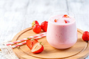 Strawberry milkshake or smoothie with berries. Detox drink.