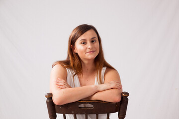 Lovely happy woman sitting and relaxing