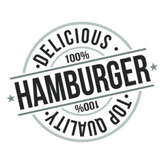 Hamburger Delicious Quality Take Away Fast Food Stamp Design Vector Art